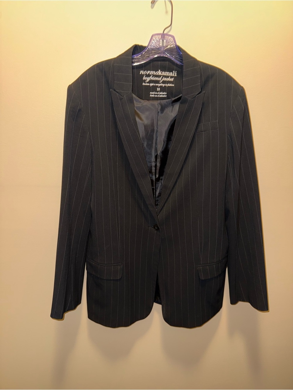 Norma Kamali Black Pinstripe Blazer - Single-Button Coat
